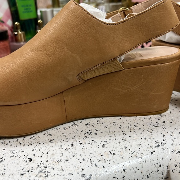 Stuart Weitzman Offset Leather Peep-Toe Wedge, Pecan - Picture 5 of 13